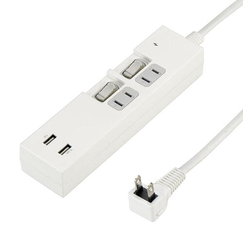 5個セット YAZAWA 個別スイッチ付2AC2USB3.4A2mホワイト USB2ポート 雷サージフィルター USBタップスマホとタブレットが同時充電できる