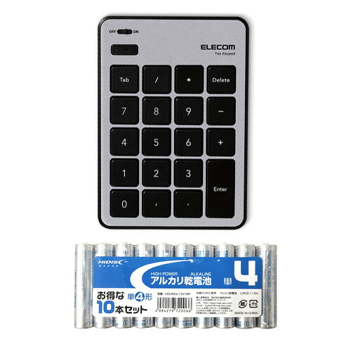 エレコム Bluetoothテンキーパッド パンタグラフ MacOS対応 薄型 シルバー + TK-TBPM01SV+HDLR03/1.5V10P 単4形10本パックセット アルカリ乾電池