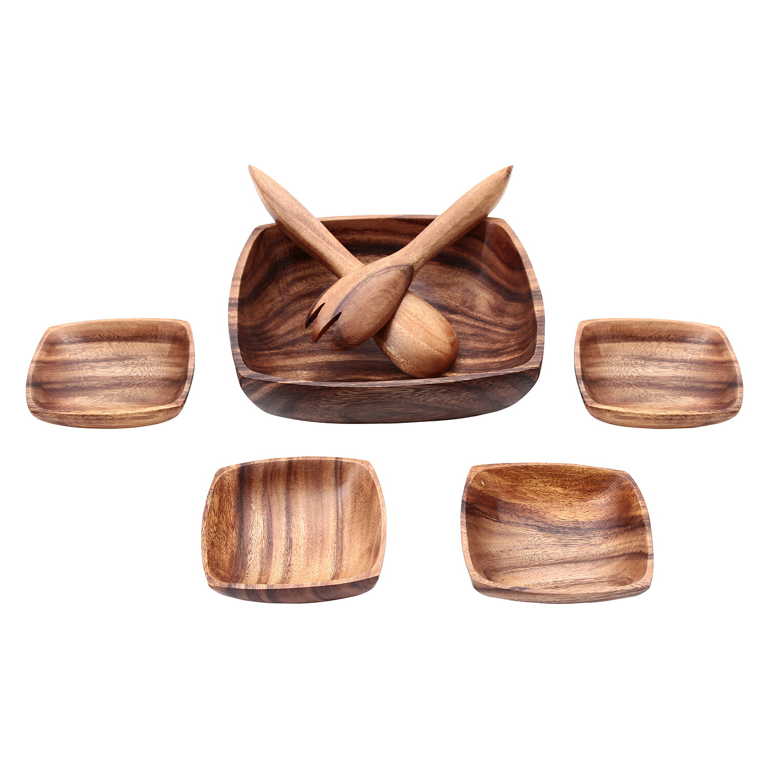 [C/D:15970] [セット数:4pcs] アカシアボウルセット（スプーン＆フォーク付） Ａ スクエア