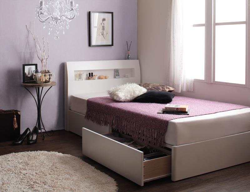 棚付き ショート丈収納ベッド ベッド マットレス付き 宮棚 フレーム セミシングルサイズ ベッド下 コンセント付き 子供用ベッド 女子力インテリア 寝具 収納 ワンルーム スリム ヘッドボード 木製 一人暮らし おしゃれ 送料無料 ショート丈収納ベッド フレーム