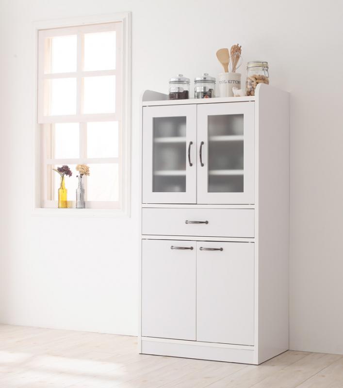 (送料無料) ミドル食器棚 幅58cm 完成品 大容量 コンパクト 省スペース ミニキッチン収納 アミティエ 食器棚 レンジボード キッチン収納 収納棚 ロマンチック 北欧 モダン カントリー シンプル 木製 白 ホワイト グリーン かわいい ワンルーム 社員寮 学生寮