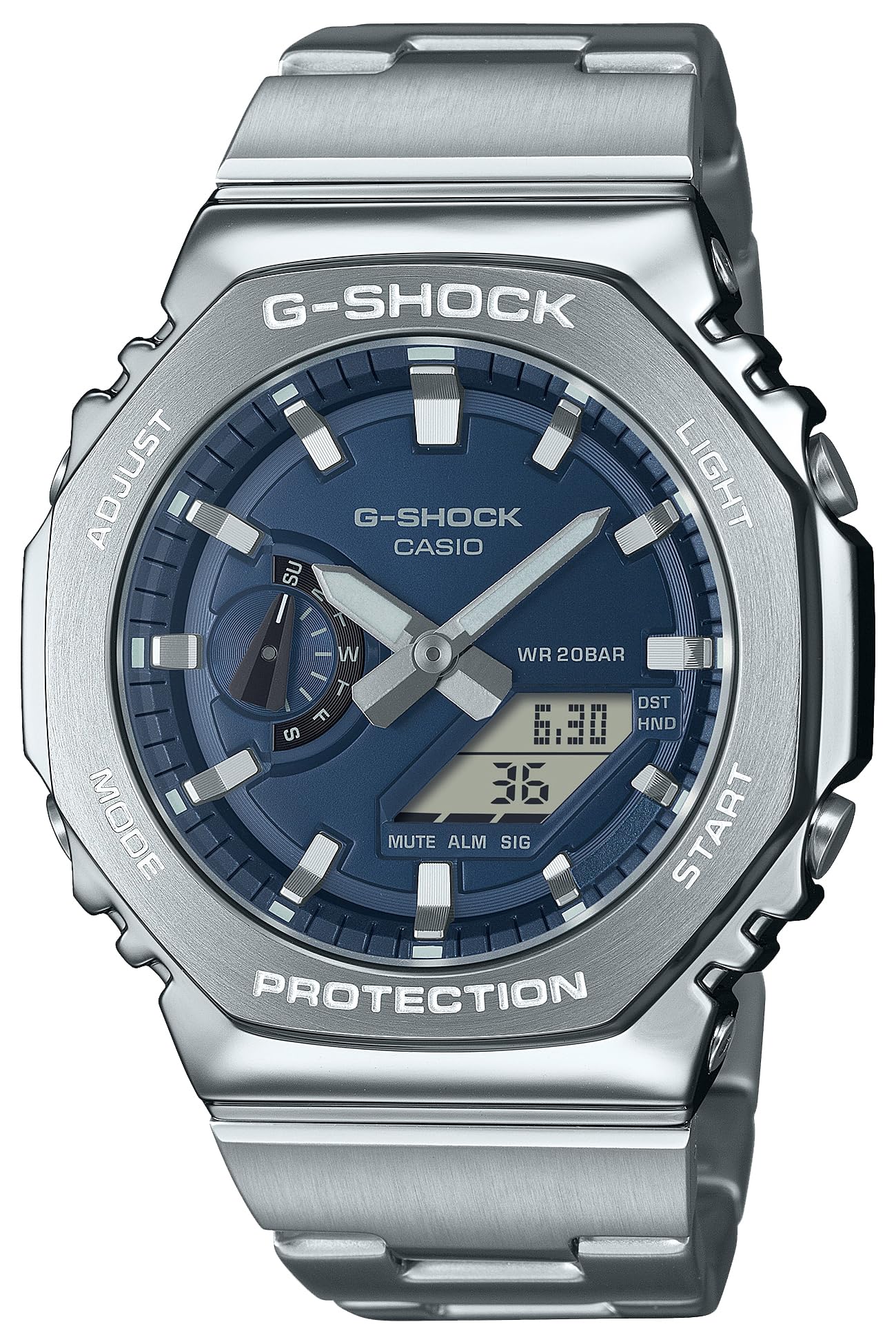 【北海道・沖縄 配送不可】CASIO カシオ G-SHOCK Gショック GM-2110D-2B メタルベゼル メタルバンドバンド メンズ 腕時計 シルバー ネイビー 並行輸入品｜R-TIME 店 23,240円