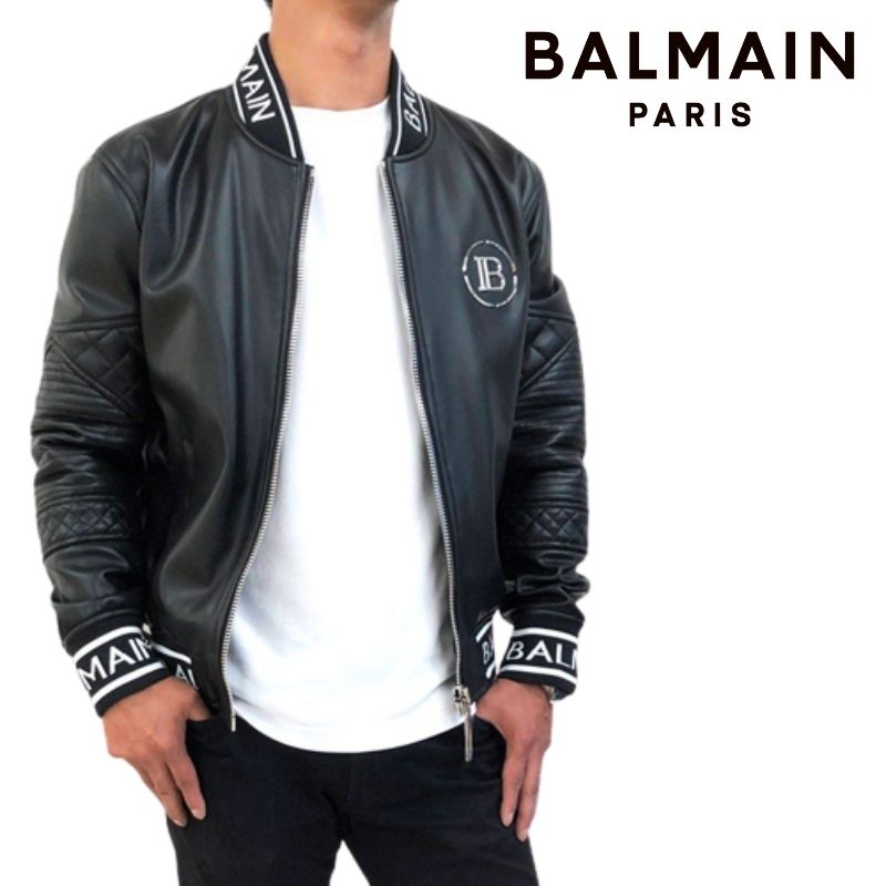 大特価 Balmain ブランドメンズファッション Paris 8030 バルマン 8030 ブルゾン ボンバージャケット エコレザー ジャケット 黒