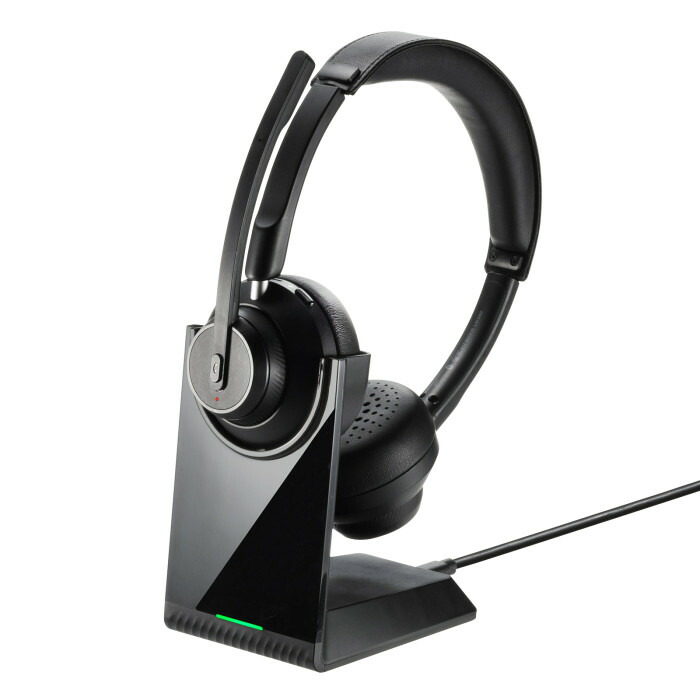 (LINEクーポン有)サンワサプライ MM-BTSH70BK Bluetoothステレオヘッドセット(クレードル付き・デュアルマイク) SANWASUPPLY