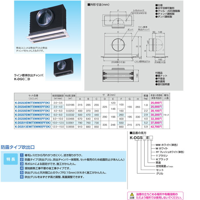 K-DLS11E2(T) オーケー器材 ラインスリット吹出ユニット(ダクト2口接続