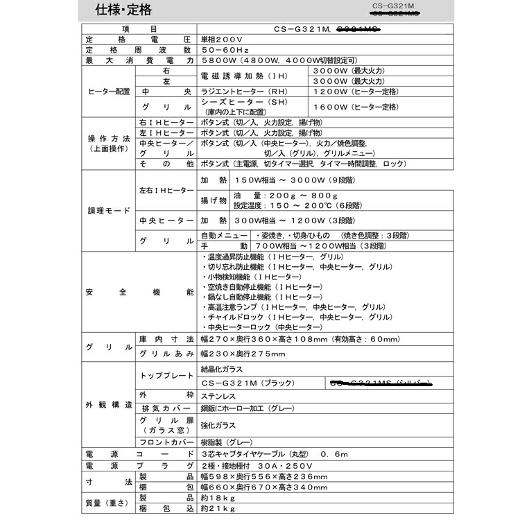 最大89％オフ！ 送料無料 三菱 CS-G321M ビルトインIHクッキングヒーター 60cm幅 IH2口 ラジエント 単相200V ブラック  MITSUBISHI fucoa.cl