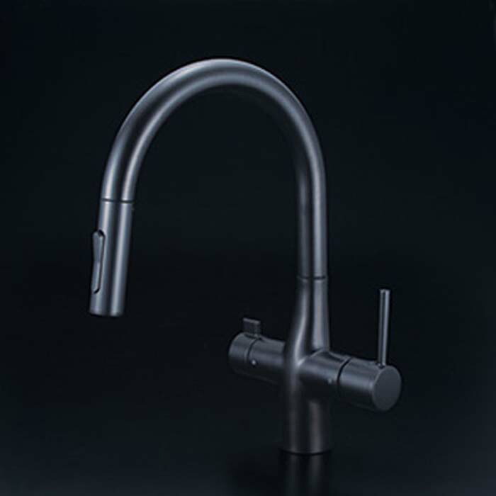 (LINEクーポン有)KVK KM6081SCVECM5 ビルトイン浄水器用シングルシャワー付混合栓(ｅレバー・回転規制)マットブラック(代引不可)