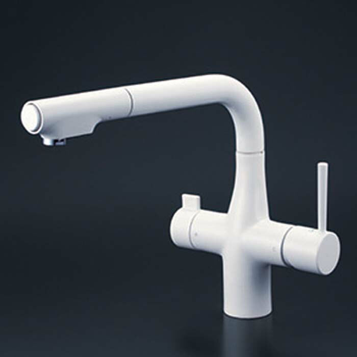 (LINEクーポン有)KVK KM6121SCECM4 ビルトイン浄水器用シングルシャワー付混合栓(eレバー)マットホワイト(代引不可)｜住設と電材の洛電マート