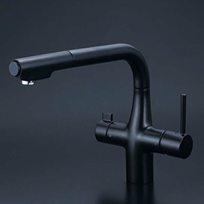 (LINEクーポン有)KVK KM6121SCECM5 ビルトイン浄水器用シングルシャワー付混合栓(eレバー)マットブラック(代引不可)