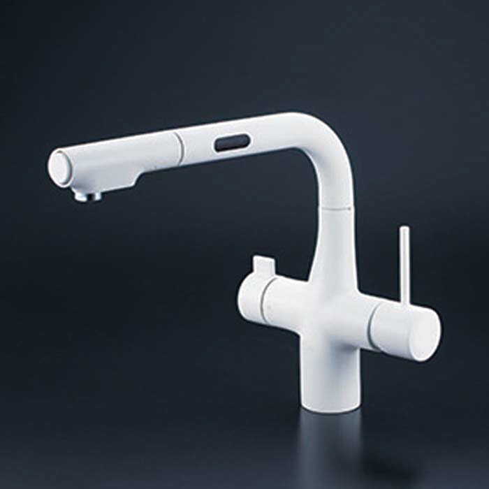 (LINEクーポン有)KVK KM6131ECM4 ビルトイン浄水器用シングルシャワー付混合栓(センサー) マットホワイト(代引不可)