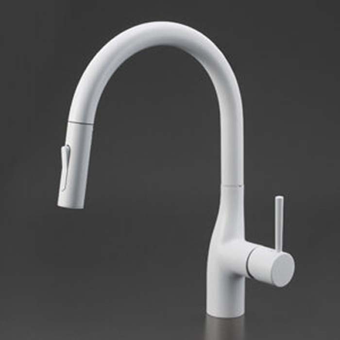 (LINEクーポン有)KVK KM6061ECM4 シングルシャワー付混合栓(ｅレバー)マットホワイト(代引不可)