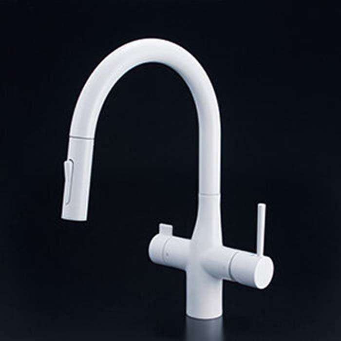 (LINEクーポン有)KVK KM6081SCECM4 ビルトイン浄水器用シングルシャワー付混合栓(ｅレバー)マットホワイト(代引不可)｜住設と電材の洛電マート