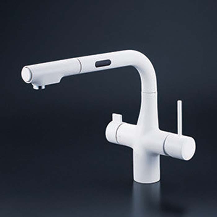 (LINEクーポン有)KVK KM6131DSCECM4 ビルトイン浄水器用シングルシャワー付混合栓(センサー) 電池 マットホワイト(代引不可)|住設と電材の洛電マート