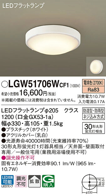 (LINEクーポン有)パナソニック LGW51706WCF1 LEDシーリングライト丸管30形電球色 Panasonic