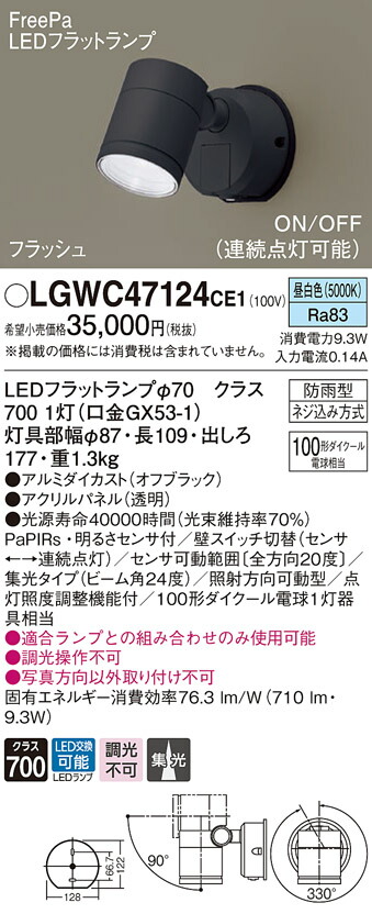 (LINEクーポン有)パナソニック LGWC47124CE1 エクステリアスポットヒトセンサー Panasonic