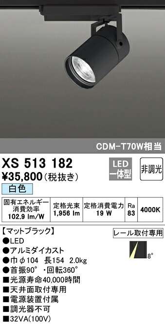 (LINEクーポン有)ODELIC XS513182 スポットライト LED一体型 白色 非調光 オーデリック
