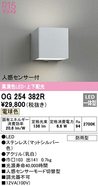 (LINEクーポン有)ODELIC OG254382R エクステリアライト LED一体型 電球色 人感センサー付 オーデリック