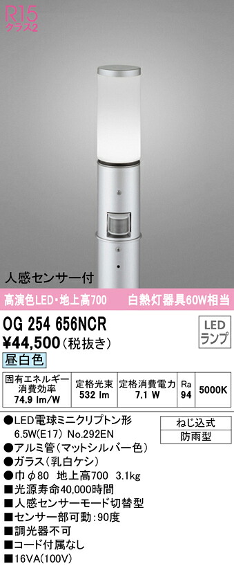 (LINEクーポン有)オーデリック OG254656NCR エクステリアライト LEDランプ 昼白色 人感センサー付