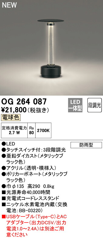 (LINEクーポン有)オーデリック OG264087 エクステリアライト LED一体型 電球色 段調光