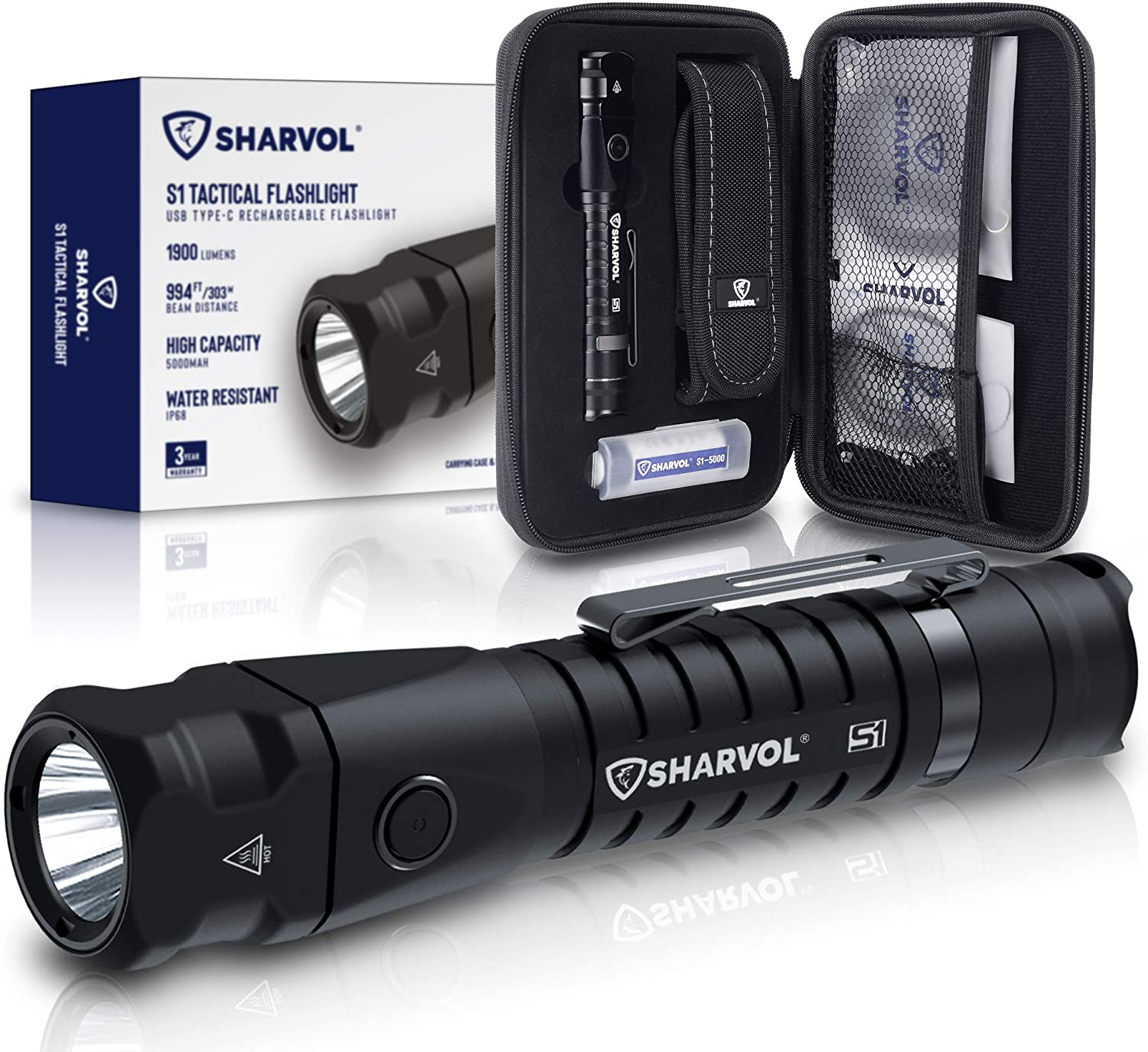 シャーボル Sharvol S1 亜米利加 タクティカル LED 点火装置 豪然たる 1900lm 雨合羽 防塵 IP68 USB 申し受ける式 長時間 乾電池 懐中照明ランプ
