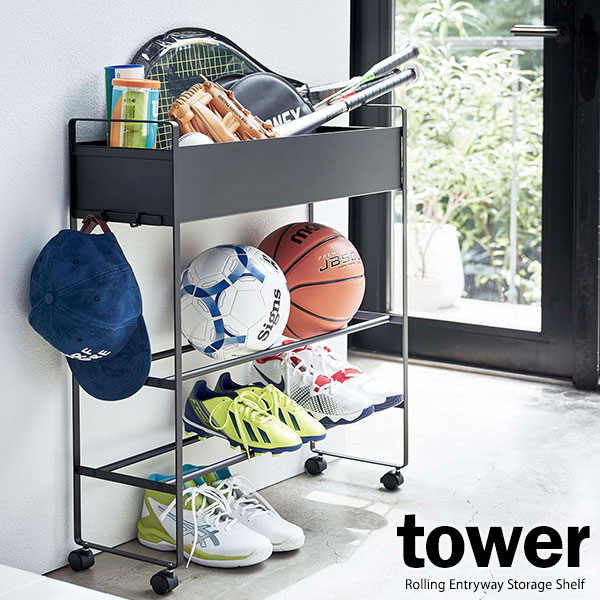 タワー　キャスター付き玄関収納ラック　ホワイト　tower tower ｜ キャスター付き 玄関収納ラック タワー ｜ 山崎実業