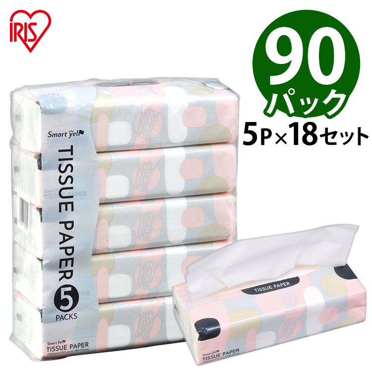 楽天市場 送料無料 ティッシュ ティッシュペーパー 箱 150組 5箱 18パック 90箱 ティッシュ ソフトパック 大容量 ソフトパックティッシュ ティッシュペーパー スマートエール Smart Yell 伊藤忠紙パルプ まとめ買い 備蓄 アイリス D 2109so P5 収納 家具