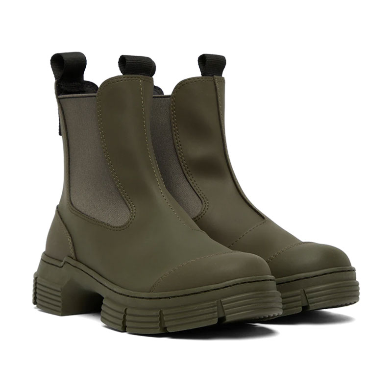 【Ganni】レザー Chelseaアンクルブーツ Black Cleated Low Chelsea Boots in Black | GANNI US