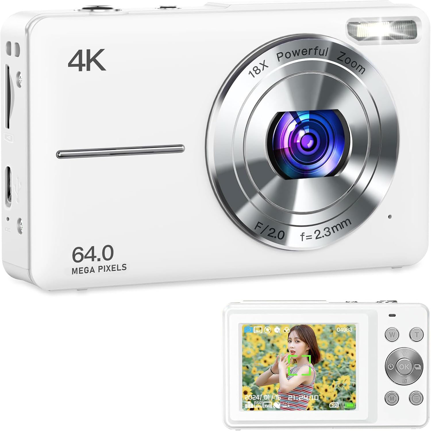 楽天市場】デジタルカメラデジカメ4400万画素2.7K動画撮影固定焦点