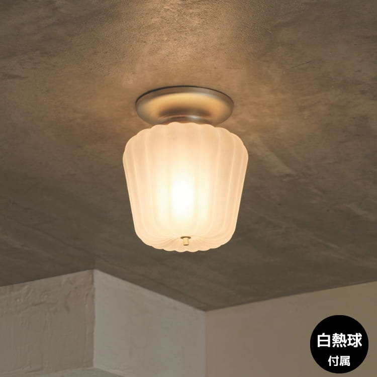 ＼ポイント15倍／シーリングライト インターフォルム おしゃれ かわいい 照明器具 照明 天井照明北欧 カヌレ フレンチシック アンティーク レトロ ガラスシェード 曇りガラス 乳白 ストライプ アンティーク ビンテージ INTERFORM 1灯 ニュアージュ Nuage 白熱電球付き