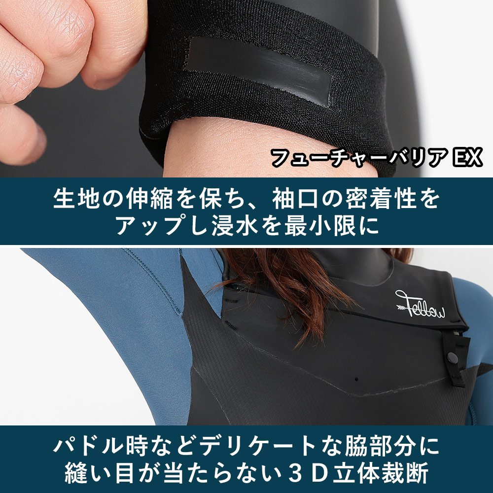 FELLOWセミドライウェットスーツレディース5×3mmチェストジップスキンセミドライスーツラバーSEMIDRY冬用保温起毛超撥水加工ウエットスーツストレッチサーフィンダイビングヨットJPSA日本規格