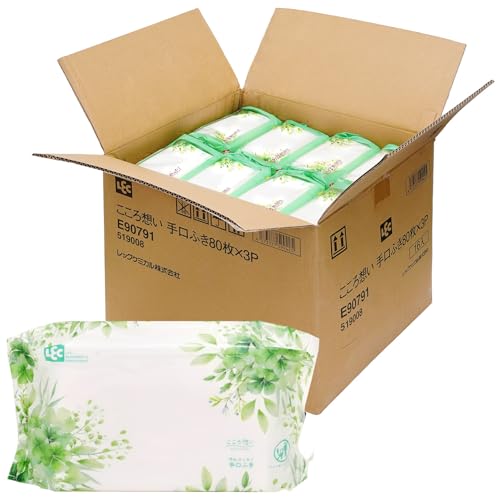 レック(LEC) こころ想い 大人用 手口ふき 80枚×48個 (3840枚) ケース品/丈夫なシートでしっかり拭ける/日本製/無香料/ 送料無料