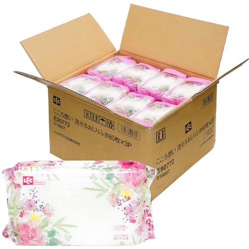 レック(LEC) こころ想い 大人用 トイレに流せる おしりふき 80枚入×48個 (3840枚) ケース品/丈夫なシートでしっかり拭け 送料無料