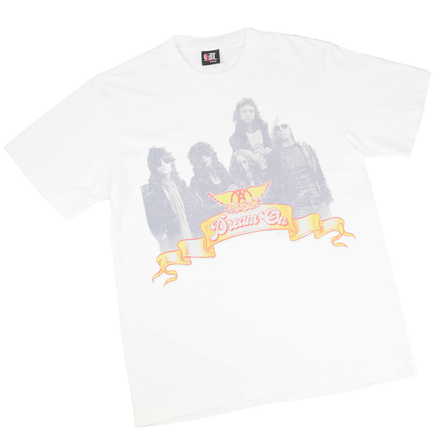 【GIANT01】 Giant Vintage AEROSMITH DREAM ON TRIANGLE FRONT AND BACK SCREEN PRINT OVERSIZED BOX SILHOUETTE T-SHIRTS 巨大な生物 ヴィンテージ エアロスミス 意気ごみ オン ３角形 映写幕 刷り上げる 厚地の外套大きさ ボックス席 影ぼうし プルオーバー
