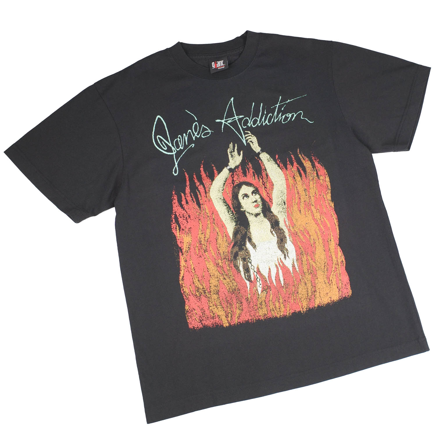 【GIANT01】 Giant Vintage JANES ADDICTION BURNING LADY SCREEN PRINT OVERSIZED BOX SILHOUETTE T-SHIRTS 巨大な生物 ヴィンテージ ジェーンズ アディクション バーニング 小母さん  映写幕 刷り上げる 厚地の外套大きさ ボックス席 影ぼうし プルオーバー