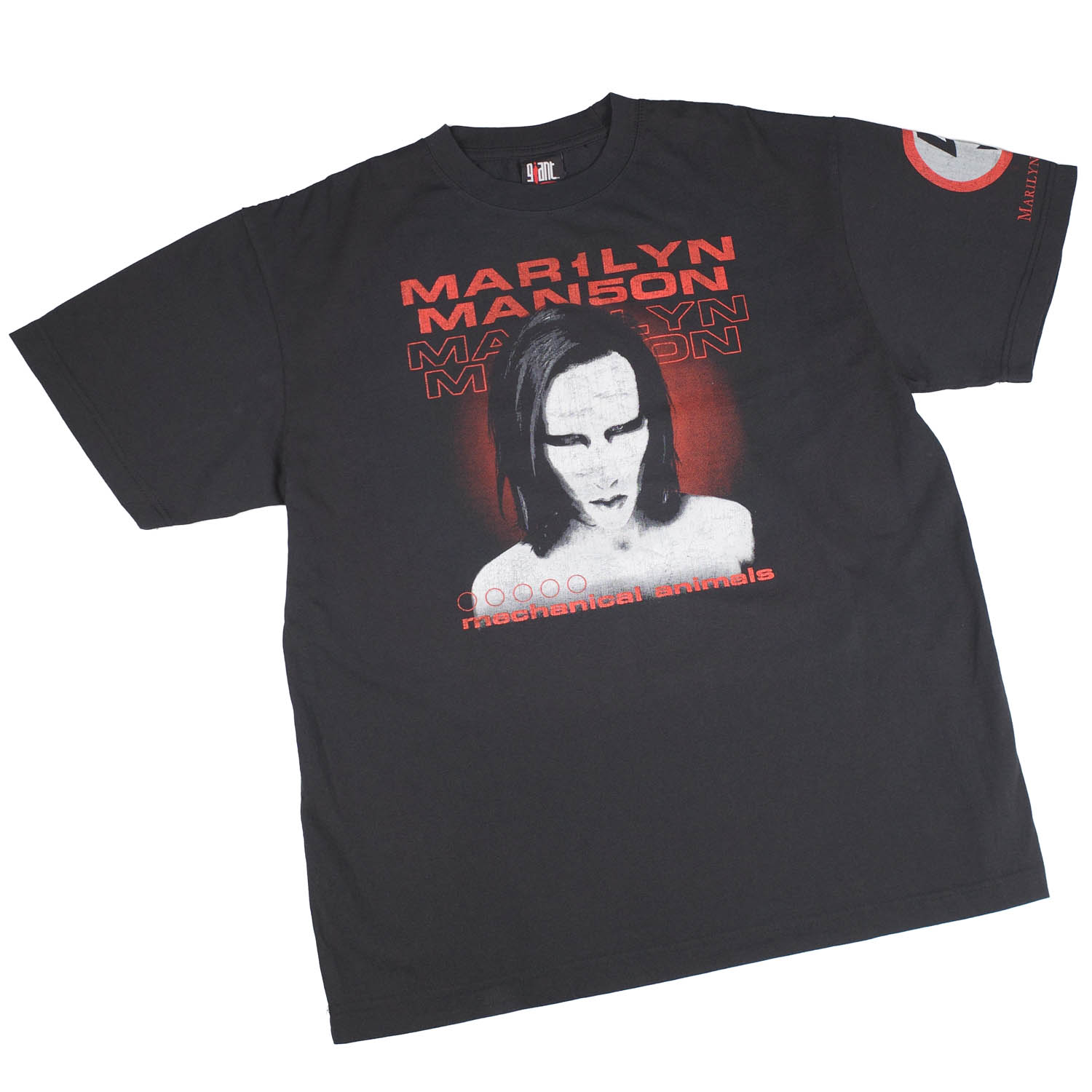 【GIANT01】 Giant Vintage MARILYN MANSON MECHANICAL ANIMALS ＆ BOLT SCREEN PRINT OVERSIZED BOX SILHOUETTE T-SHIRTS 巨大な生物 ヴィンテージ マリリンマンソン 機械的 アニマルズ 雄捩子 映写幕 刷り上げる 厚地の外套大きさ ボックス席 影ぼうし プルオーバー