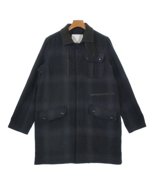 White Mountaineering ホワイトマウンテニアリングステンカラーコート メンズ 2(L位) 黒x薄墨色x青(照合のしるし)【中古】【古着】
