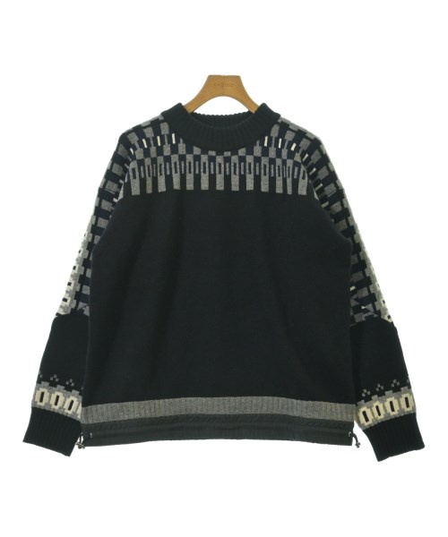 sacai サカイニット・セーター メンズ 3(L位) 黒xグレーx白(総柄)【中古】【古着】