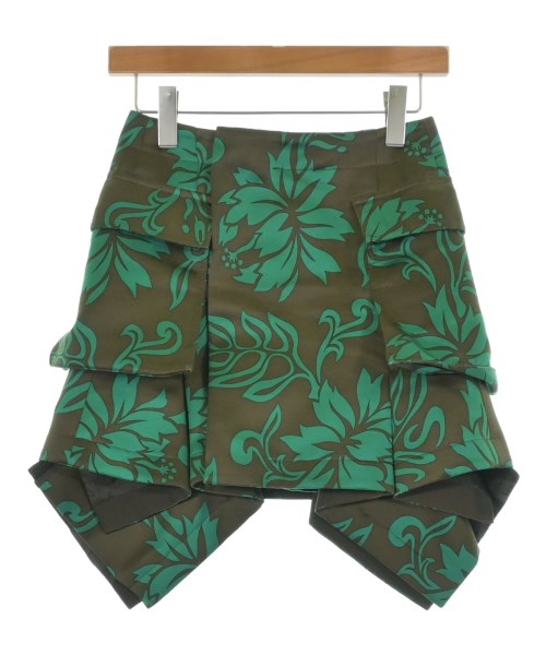 sacai サカイミニスカート レディース 0(XS位) 茶x緑(総柄)【中古】【古着】