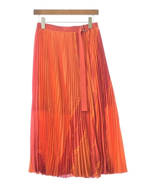 sacai サカイロング・マキシ丈スコート レディース 2(M位) オレンジ色x赤(総柄)【中古】【古着】
