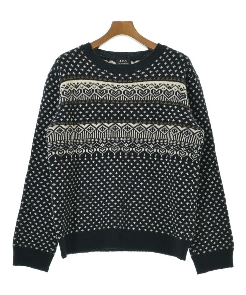 A.P.C. アーペーセー ニット・セーター メンズ M 紺x白xベージュ(総柄) 【中古】【古着】