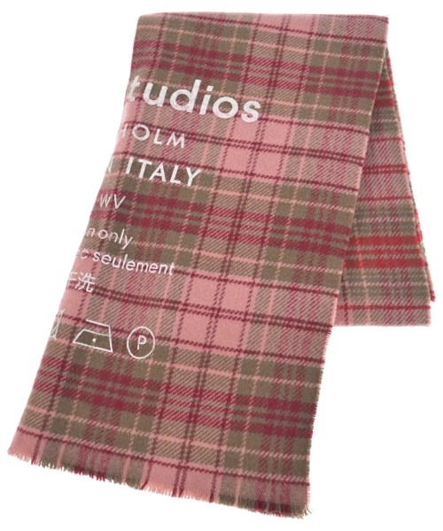 Acne Studios アクネストゥディオズストール レディース - サクラ色系x赤xカーキ系(読み合わせる)【中古】【古着】