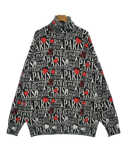 BALENCIAGA バレンシアガ ニット・セーター メンズ L 黒x白x赤(総柄) 【中古】【古着】