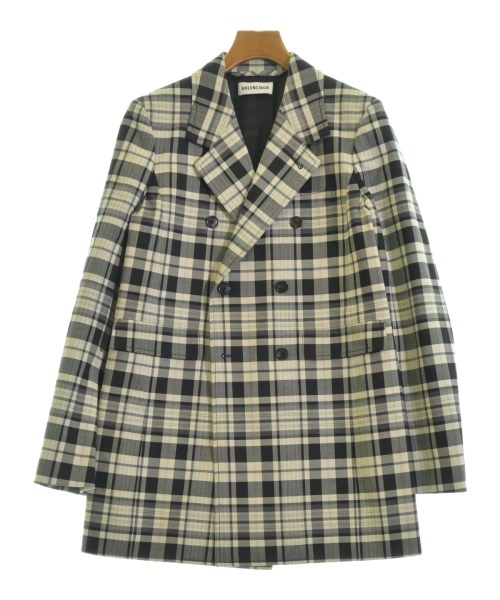 BALENCIAGA バレンシアガ チェスターコート レディース 36(XS位) 黒xアイボリーx水色系(チェック) 【中古】【古着】