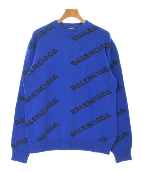 BALENCIAGA バレンシアガ ニット・セーター メンズ L 青x黒(総柄) 【中古】【古着】