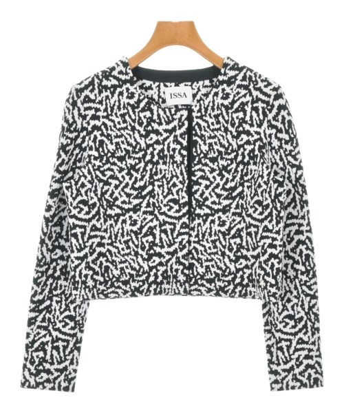 ISSA LONDON イッサロンドンノーカラージャケット レディース XS 白x黒(総柄)【中古】【古着】