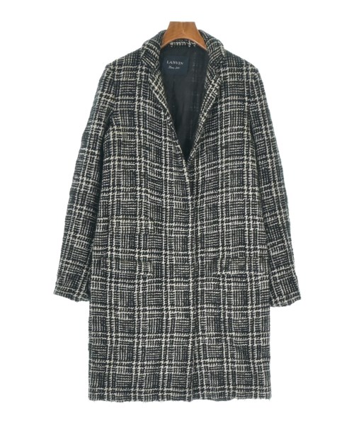LANVIN ランバン チェスターコート レディース 40(M位) 黒x白(総柄) 【中古】【古着】