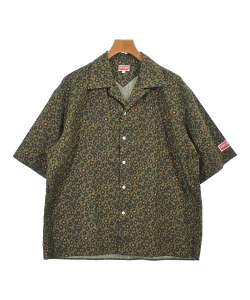 KENZO ケンゾー カジュアルシャツ メンズ M カーキx黒xオレンジ(総柄) 【中古】【古着】