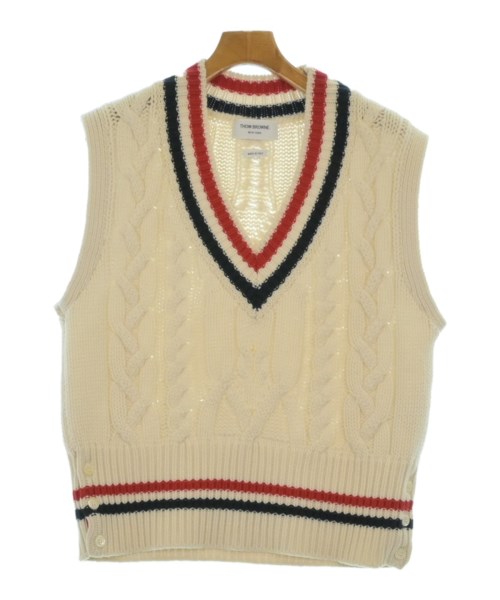 THOM BROWNE トムブラウンベスト メンズ 5(XXL位) 白x紺x赤【中古】【古着】