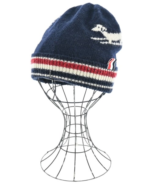 THOM BROWNE トムブラウンニットキャップ・ビーニー メンズ - 紺x赤x白(総柄)【中古】【古着】