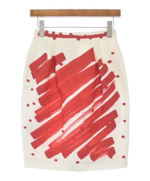 MOSCHINO モスキーノひざ丈スコート レディース 38(S位) 白x赤(総柄)【中古】【古着】 レディースファッション-スカート
